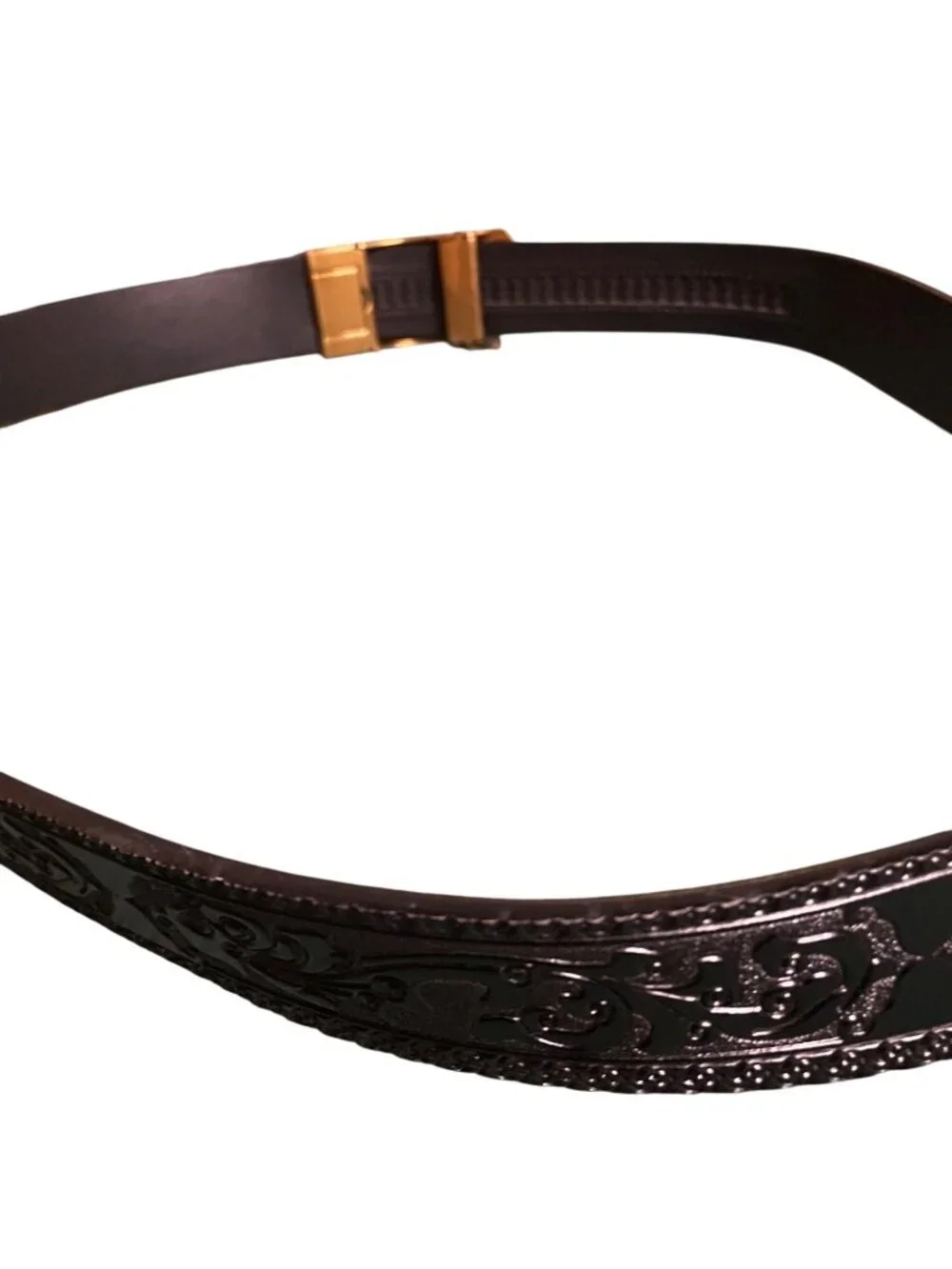 Embossed Dragon Buckle Brown Leather Belt With Gold Detailing Adjustable Fit Orn